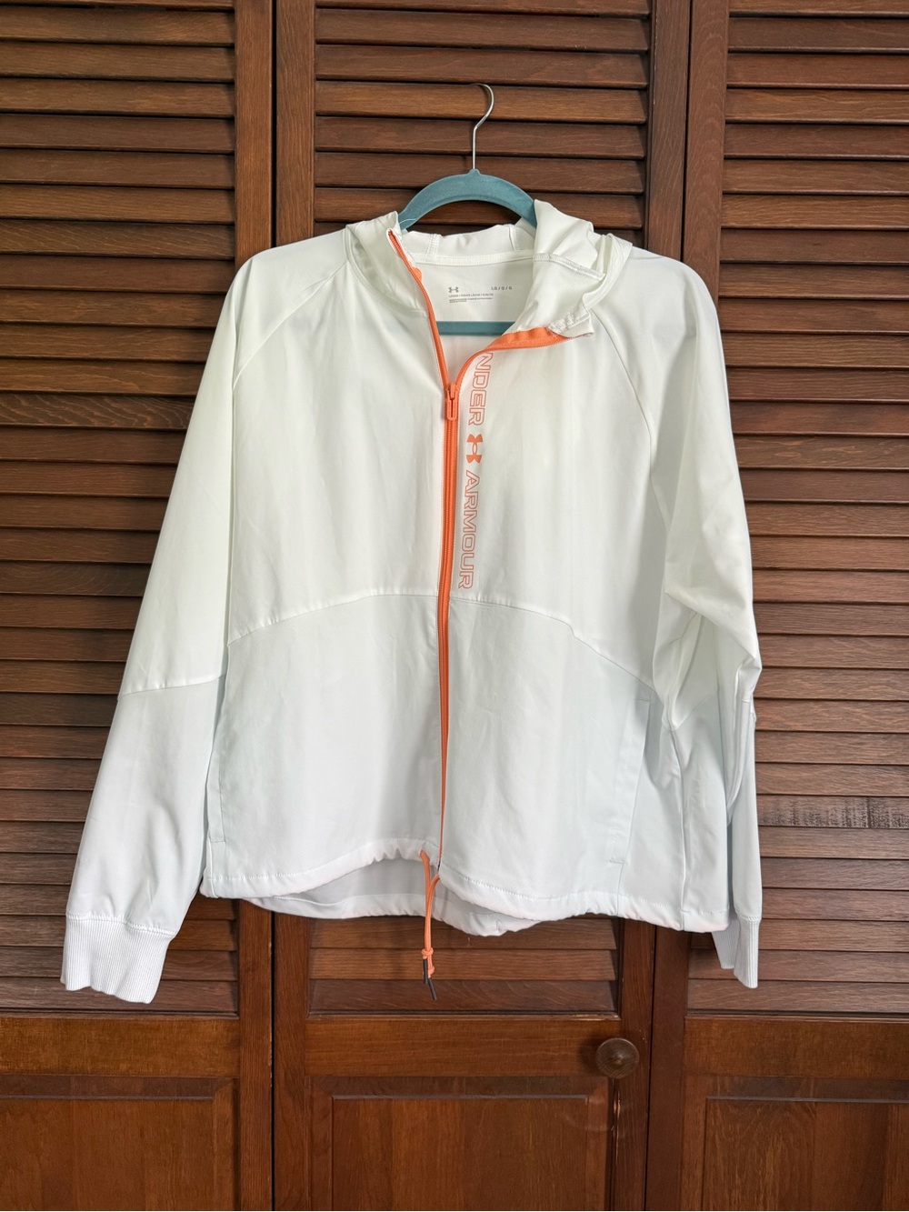 Under Armour White Hooded Utility Jacket with Orange Zip